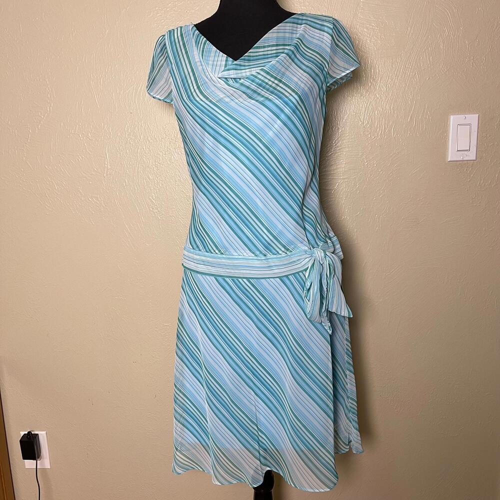 (damage) Petite Women's Blue Striped Dress Y2K - Size 10P